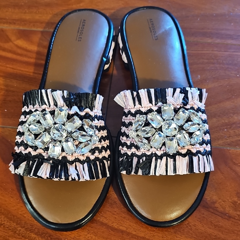 AEROSOLES Black and Pink Embellished Sandals